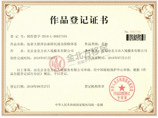 金北方移民:加拿大联邦自雇移民项目荣获国家汇编版权