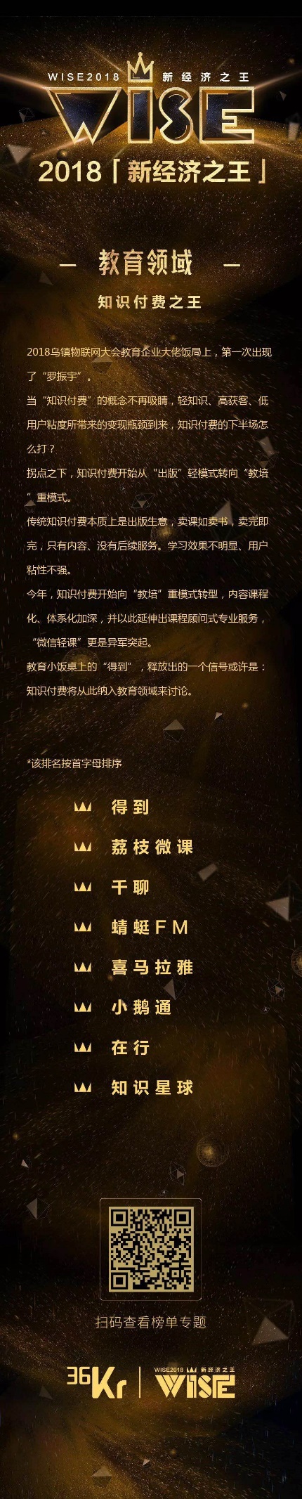 WISE2018新风向峰会开幕 小鹅通加冕知识付费之王